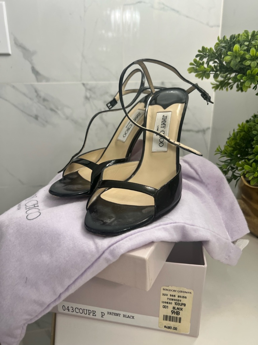Jimmy Choo Black Patent Leather Strappy Sandals